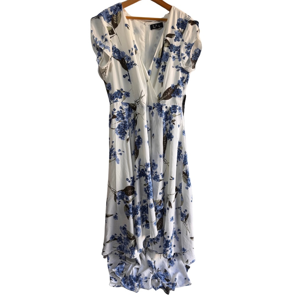 Lulus // Blue French Countryside White Floral Print High-Low Dress size XL aug1